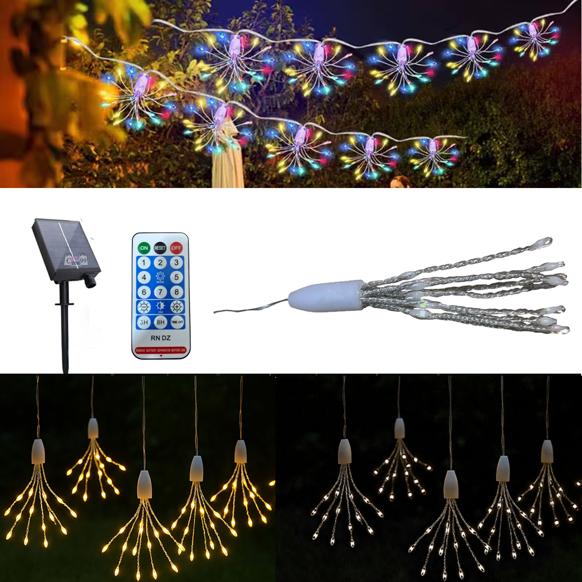 Vista 3 de Luces De Navidad Led Con Panel Solar - Diseño y color: Burbuja Calida